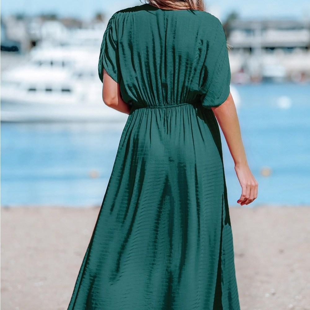 Cupshe Green Wrap Maxi Dress with Slit and V-neck - Picture 2 of 3